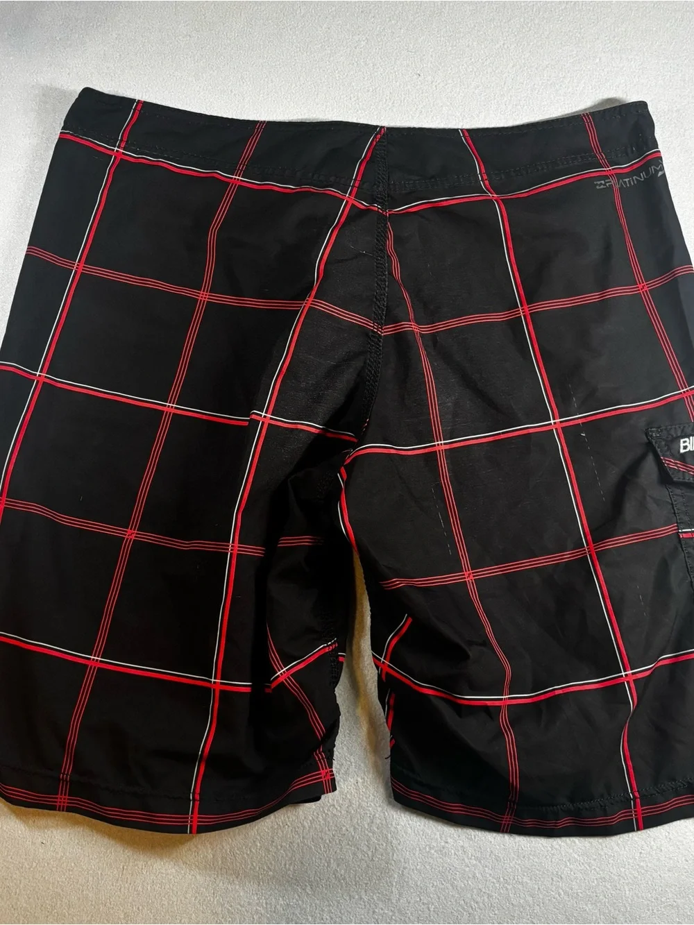 Billabong Y2K Black Swim Board Shorts with Red Grid Vintage